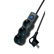 Удлинитель 3х3м с заземл. 10А IP20 2200Вт 220В защ. шторки ПВС 3х1 с выкл. черн. КОСМОС YKsm3m-3g-Z-V10A-B