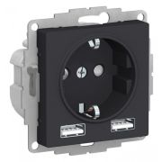 Розетка ATLASDESIGN 16А+USB  A+A, механизм, КАРБОН