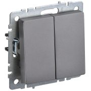 BRITE Выключатель двухклавишный проходной 10А ВС10-2-6-БрС сталь