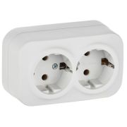 GLORY Розетка 2-местная для открытой установки с заземлением без защитных шторок 16А РС22-3-ХБм белый матовый IEK