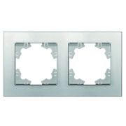 Рамка двухместная горизонтальная Афина серебро (еврослот)