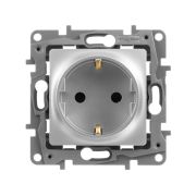 Розетка 1-местная с заземлением с защитными шторками 16А алюминий ETIKA