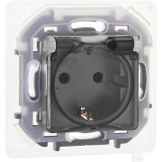 Розетка 1-местная с заземлением с защитными шторками и крышкой 16А IP44 алюминий INSPIRIA