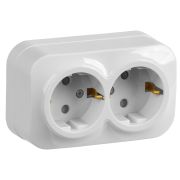 GLORY Розетка двухместная наружная с заземлением  с защитной шторкой белая