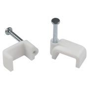 Скоба пластиковая крепежная плоская 14 мм белая NO-224-588 (50 шт/уп)