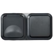 Блок розетка + выключатель горизонтальный TORS 16А IP55 графит