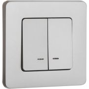 Выключатель 2-клавишный с подсветкой/индикацией 10АХ безвинтовое крепление алюминий INSPIRIA