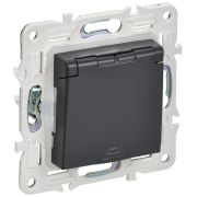 SKANDY Розетка 1-местная с заземлением с защитными шторками и крышкой 16А IP44 SK-R11T титан IEK