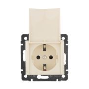 Розетка 1-местная с заземлением с защитными шторками и крышкой 16А IP20 слоновая кость VALENA