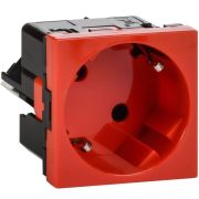 Розетка 45град с заземляющим контактом без защитной шторки и безвинтовым зажимом (2 модуля) красная