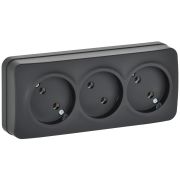 GLORY Розетка 3-местная для открытой установки без заземления без защитных шторок 10А РС23-2-ХЧм черный матовый IEK