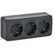 GLORY Розетка 3-местная для открытой установки с заземлением без защитных шторок 16А РС23-3-ХЧм черный матовый IEK