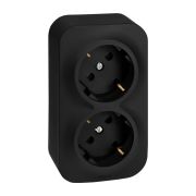 Розетка 2-местная для открытой установки с заземлением с защитными шторками с предварительным подключением 16А черный матовый QUTEO