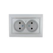 MIRA Розетка двойная без заземления металлик серая