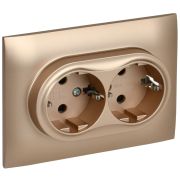 SKANDY Розетка 2-местная с заземлением с защитными шторками 16А в сборе SK-R07Sa песочный IEK