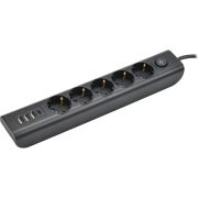Удлинитель У05В 5 розеток с заземляющим контактом и USBх4 2м 3х1мм2 16 А/250 В черный MODERN