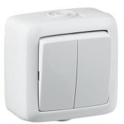 Выключатель двухклавишный наружный белый 10А IP44 10А