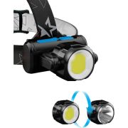 Фонарь налобный аккумуляторный, 3Вт XPE, 5Вт COB, 1200Mah LI-On, подзарядка Micro USB