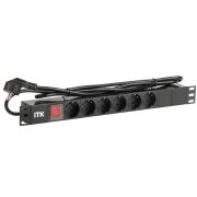 Блок розеток (PDU) 6 розеток DIN49440 с LED выключателем 1U шнур 2м вилка DIN49441 профиль из ПВХ черный (нем.станд)