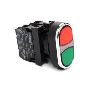 Кнопка сдвоенная 1НО+1НЗ, красный + зелёный цвет ,серия B,250В AC, 4А, IP50