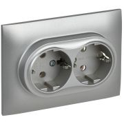 SKANDY Розетка 2-местная с заземлением без защитных шторок 16А в сборе SK-R08S серебряный IEK