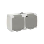 Розетка 2-местная Мурманск 16А с заземлением с крышкой IP54 серый с защитными шторками