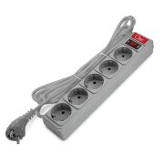 Фильтр сетевой СОЮЗ ПВС 3*0,75 5 гнезд, выключатель с индикацией, с заземлением, серый 3м