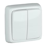 Выключатель двухклавишный наружный с изоляционной пластиной белый 16А