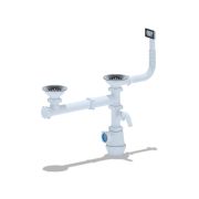 Cифон для мойки АНИ Грот 3 1/2'X40 двойной одноуровневый смещенный с гибким переливом и отводом стиральной машины