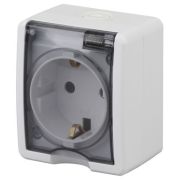 Розетка однофазная наружная (открытой установки) с заземлением без шторок белый 16А 250В IP54 винтовые клеммы 11-2401-01 Эра Эксперт