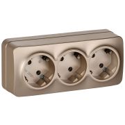 GLORY Розетка 3-местная для открытой установки с заземлением без защитных шторок 16А РС23-3-ХШм шампань матовый IEK