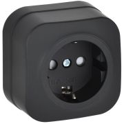 GLORY Розетка 1-местная для открытой установки с заземлением с защитными шторками 16А РСш20-3-ХЧм черный матовый IEK