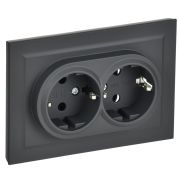 BRITE Розетка двойная с заземлением без защитных шторок 16А в сборе РС12-3-БрГ графит