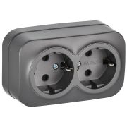 GLORY Розетка 2-местная для открытой установки с заземлением без защитных шторок 16А РС22-3-ХСм сталь матовый IEK