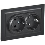 BRITE Розетка двойная с заземлением без защитных шторок 16А в сборе РС12-3-БрЧ черный