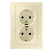 Sedna Розетка двойная с заземлением со шторками бежевая в сборе