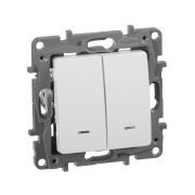 Выключатель 2-клавишный с подсветкой/индикацией 10А безвинтовое крепление белый ETIKA