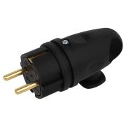 Вилка каучуковая c заземлением 16А IP44 с кольцом угловая черная VX11-B-IP44
