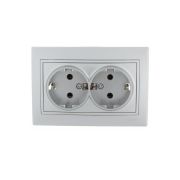 MIRA Розетка двойная с заземлением металлик серая