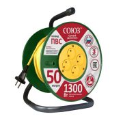 Удлинитель Союз силовой на катушке с 4 гнезда 1300 Вт 50м
