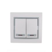 Выключатель 2-кл. СП Mira 10А IP20 с подсветкой с сер. вставкой бел. LEZARD 701-0215-112